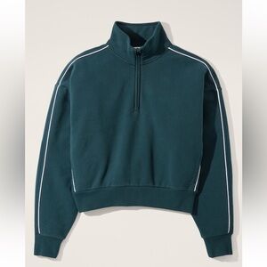 NWT Athleta Forever Fleece 1/2 Zip High Hip Piping Sweatshirt - Cypress/White(M)